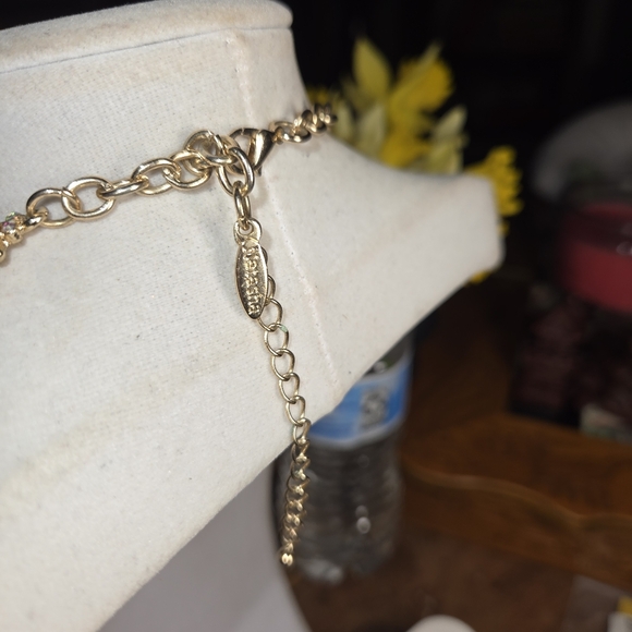 Elegant NATASHA COUTURE Golden Aurora Borealis Statement Bib Necklace - Picture 8 of 8